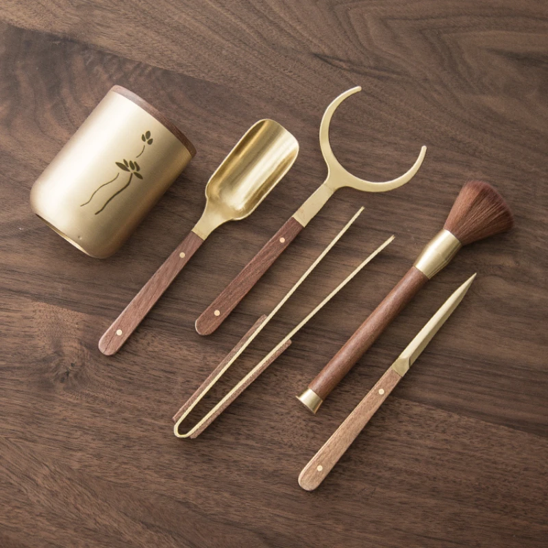 Long Handle Tea Brushes Cleaning Creative Chinese Copper Tea Brushes Set High Quality Tools Kitchen Accessories