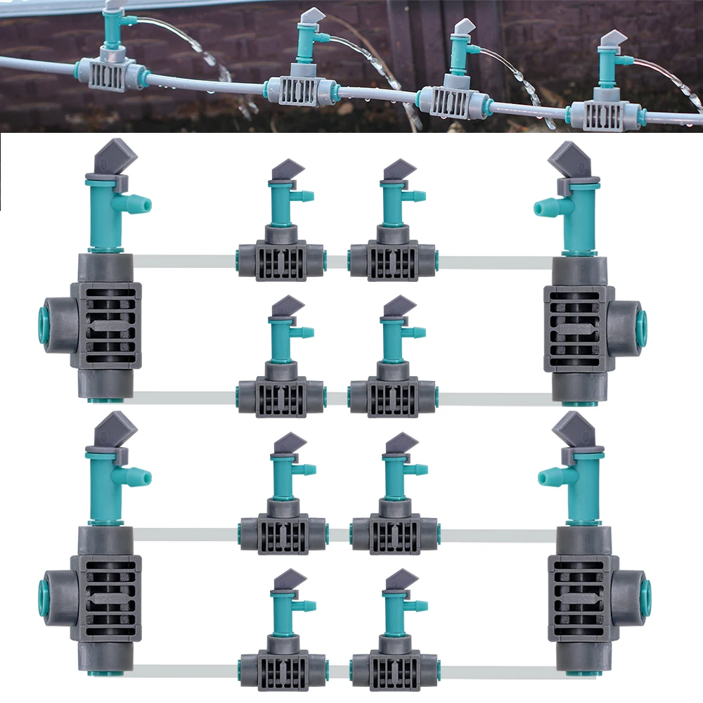 Durable Garden Adjustable Drippers Quick Push Tee Connecter Watering Irrigation System 1/4'' Sprinkler Drip for Greenhouse Pot