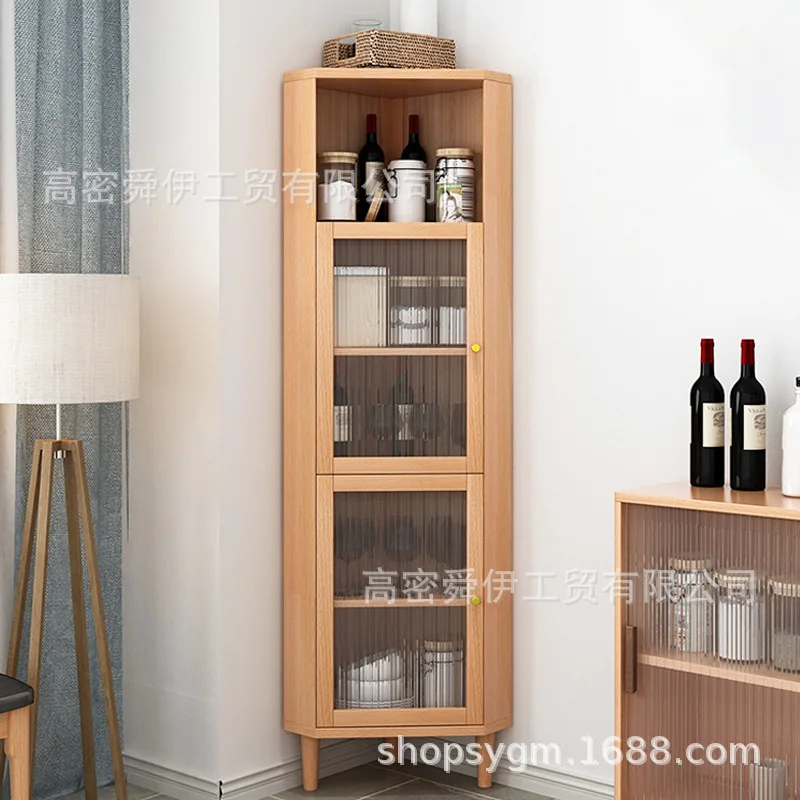 

Nordic living room corner cabinet corner storage triangular rack all solid wood simple household floor storage corner cabinet