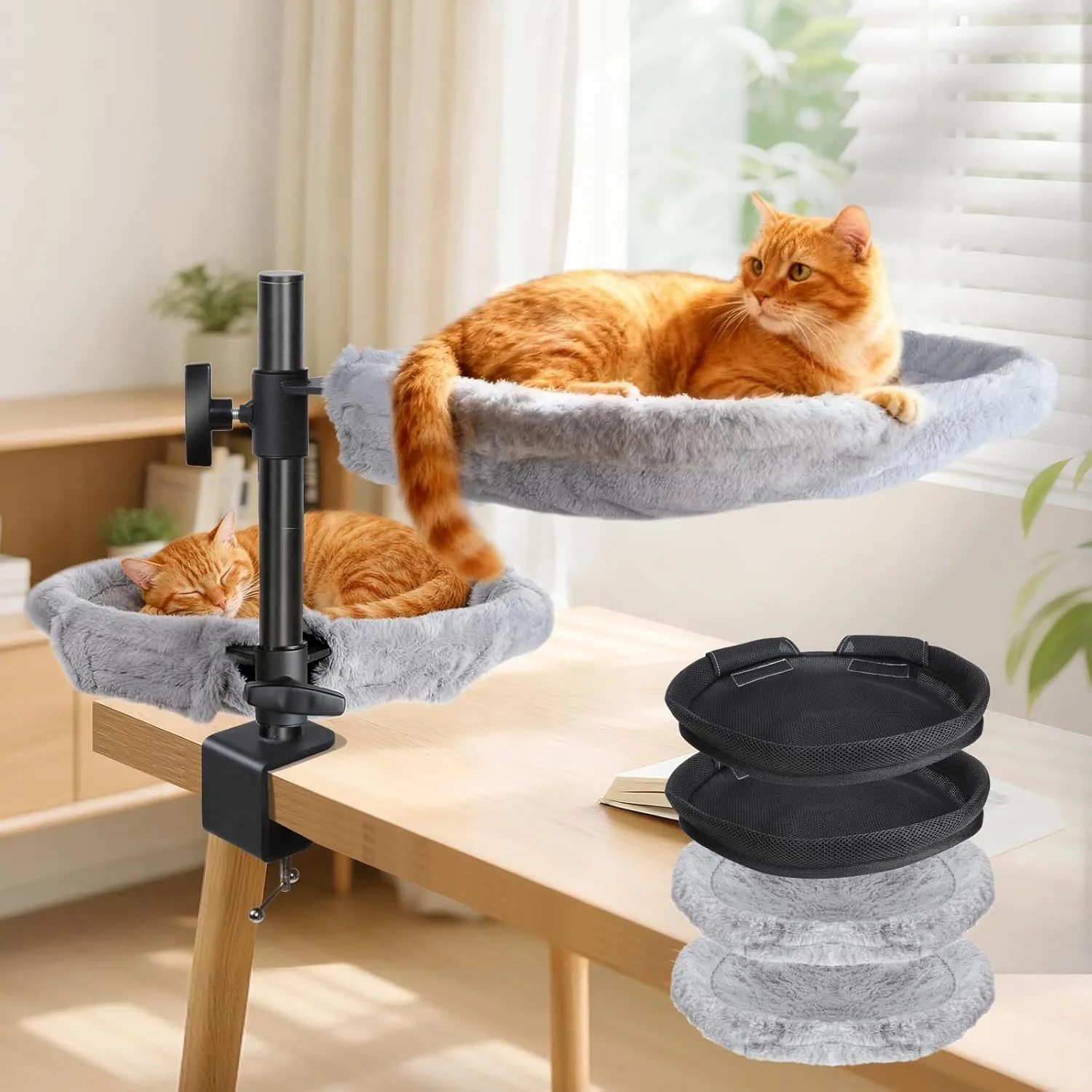 

Adjustable Double-Deck Cat Bed with 360° Rotation & Washable Pads