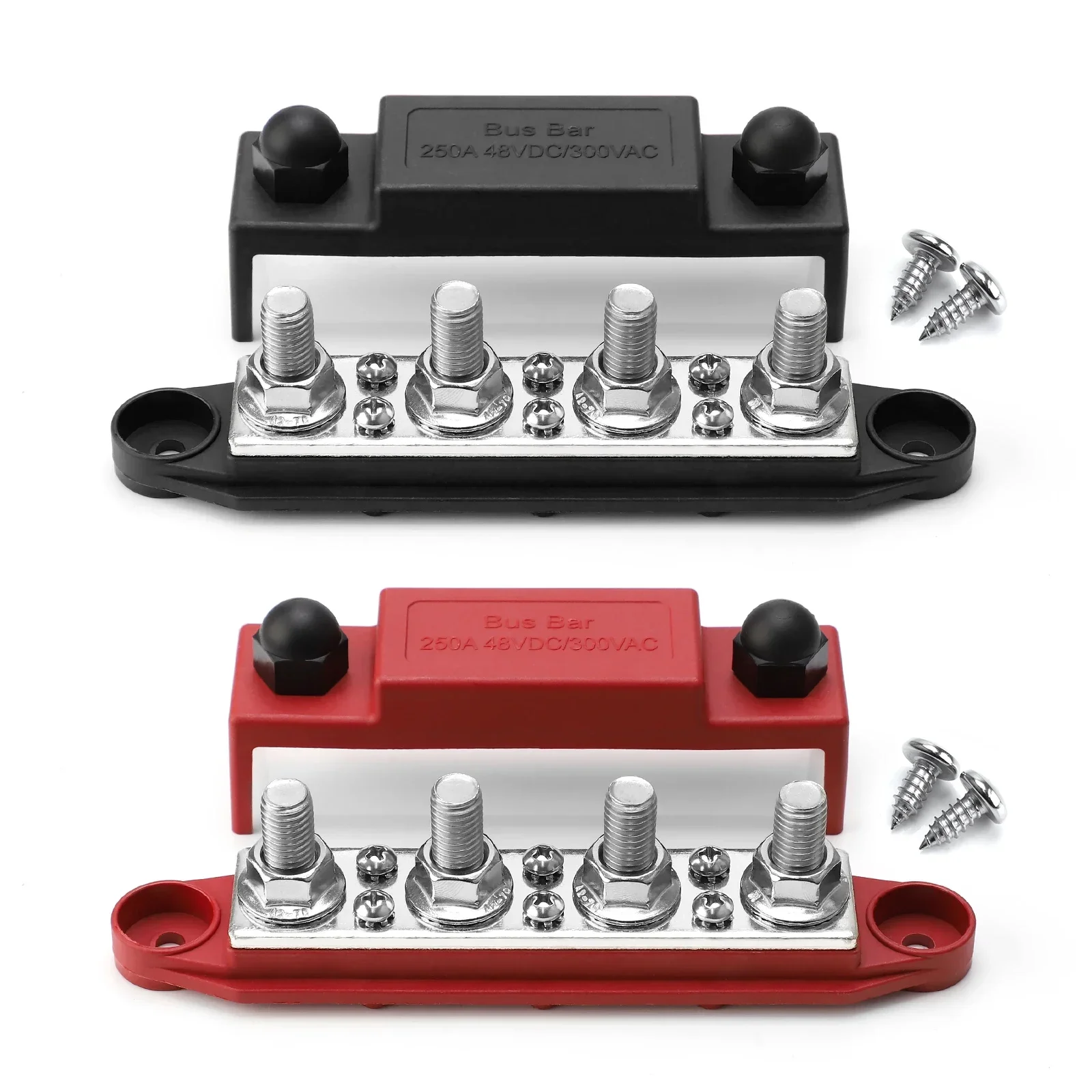 

12V-48V 250A Bus Bar Terminal Battery Power Distribution Block With Cover M8 Screw 4 for Automobile Boat RV Truck