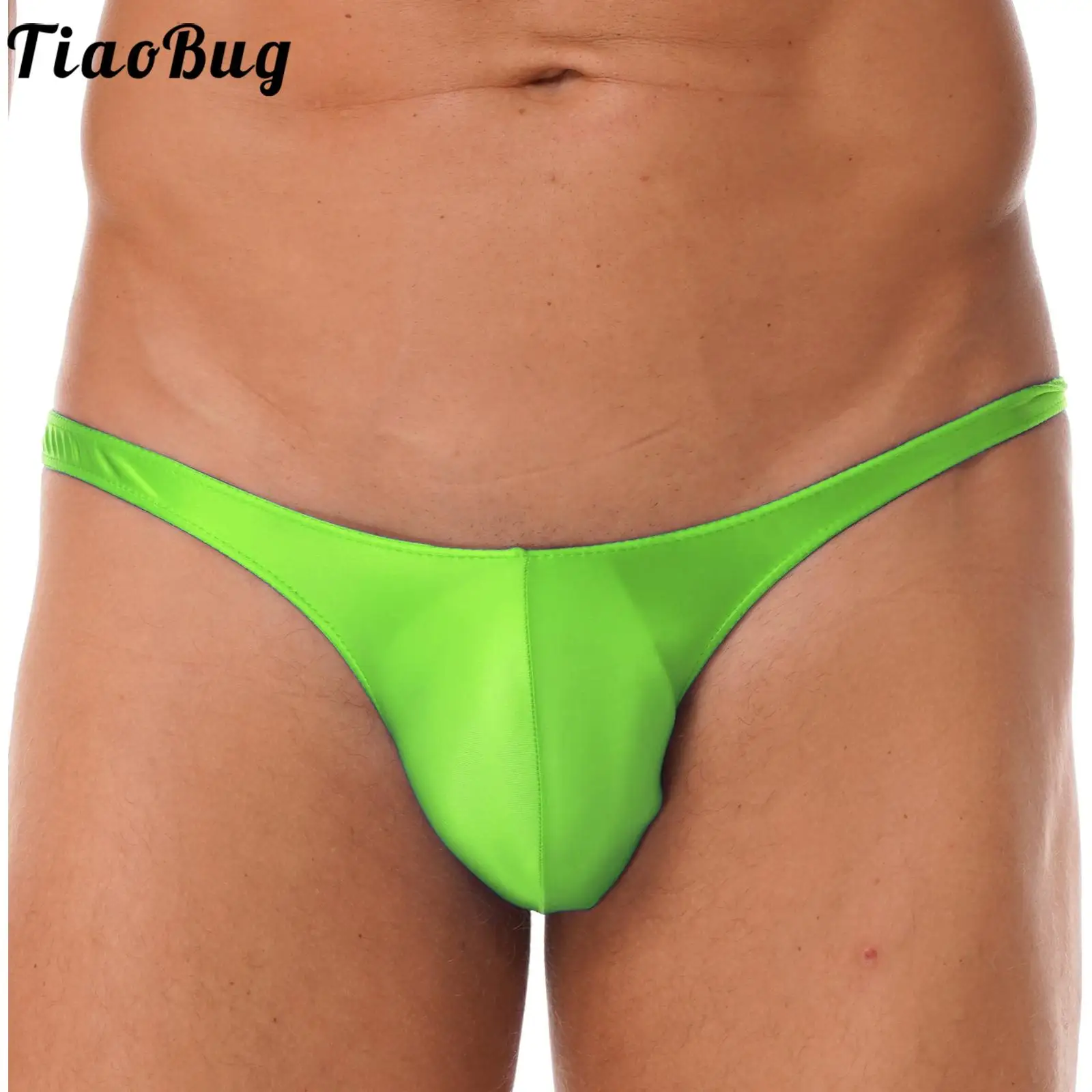 

Mens Swimwear Bikini Underwear Glossy Bulge Pouch Thongs Underpants Solid Color Low Waist Briefs Male Beach Pool Party Costume