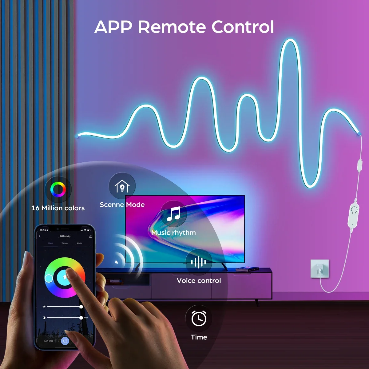 TUYA 스마트 WiFi RGB 네온 스트립 라이트 USB 5V Alexa Google 홈 에코 플러스 APP 음성 제어 음악 동적 동기화 재미있는 홈 장식