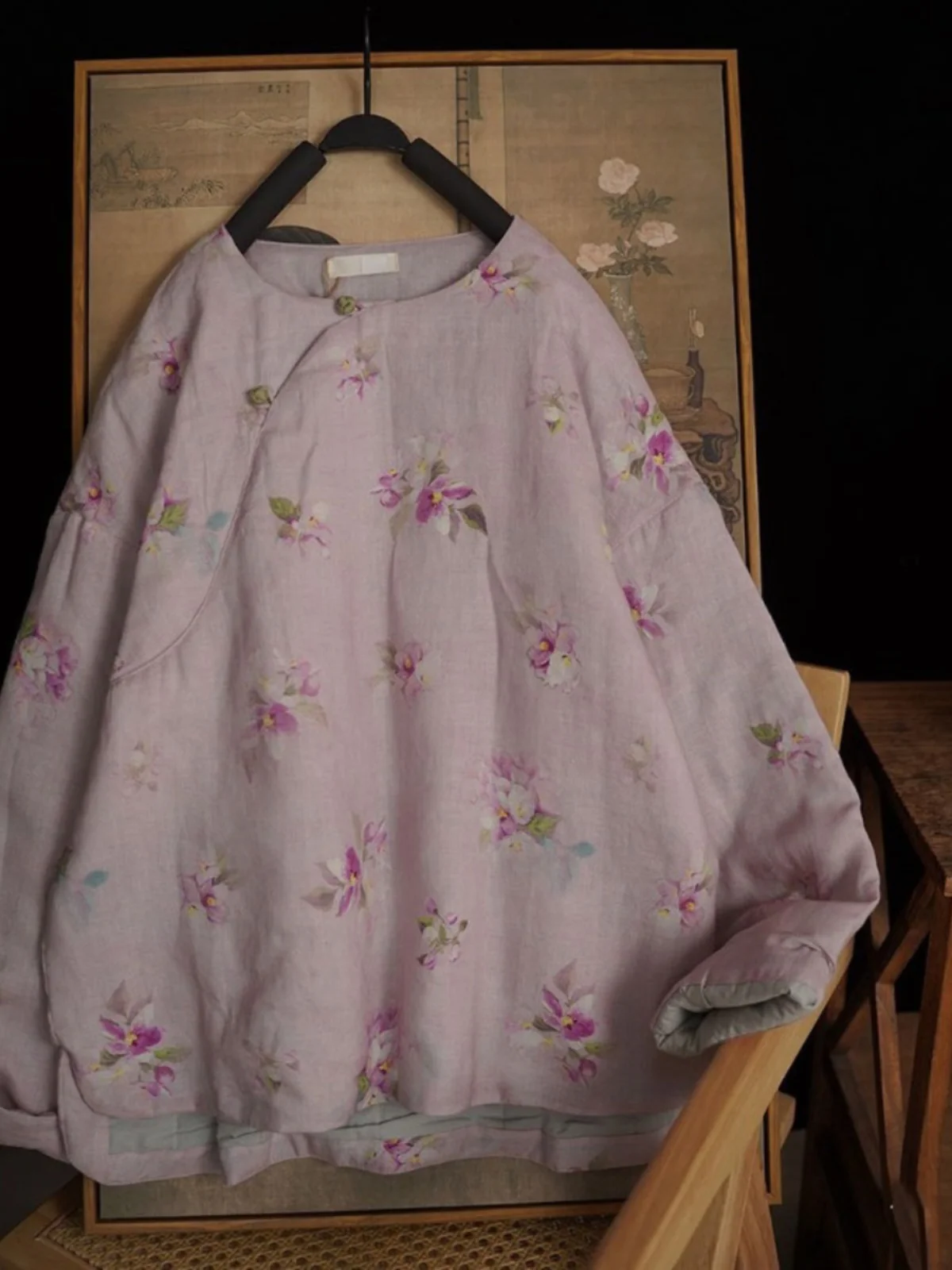 

Хлопково-льняное джинто с принтом в китайском стиле в стиле ретро, женское пальто на пуговицах, национальная осенняя одежда Sle Zen Spirit