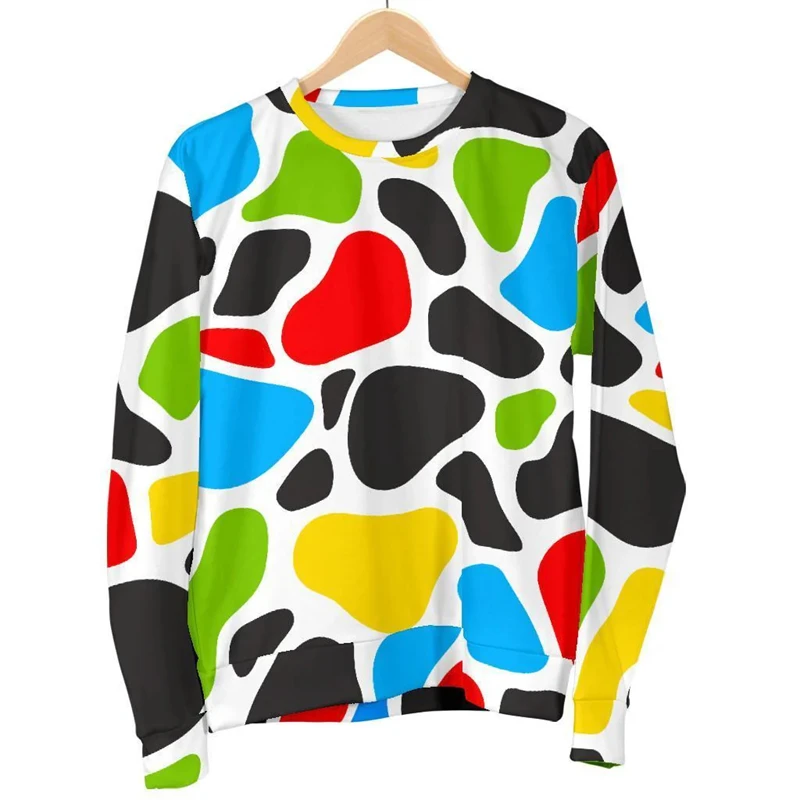 3D Animal Stripe Dairy Cow Print Spring Autumn Fashion Trend Neck Hoodie Sweatshirts Street Hip Hop Men Women Long Sleeve Tees