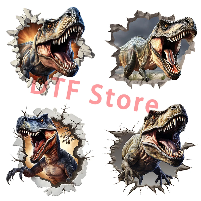 Dinosaurs break through holes and emerge from walls DTF Heat Transfer On Clothes iron on heat transfer Children\'s clothing