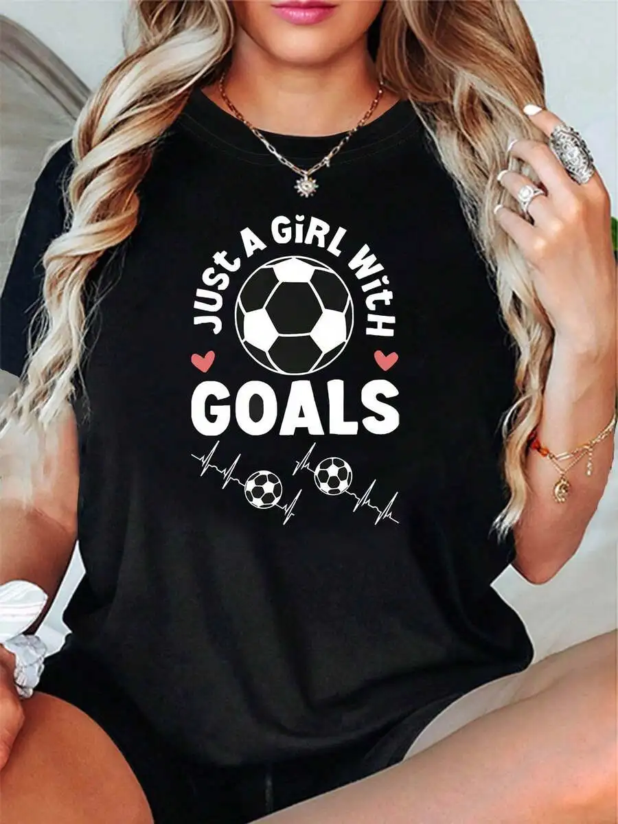 

Just A Girl With Goals Graphic Print Womens T-Shirt Short Sleeve Crew Neck Casual Top