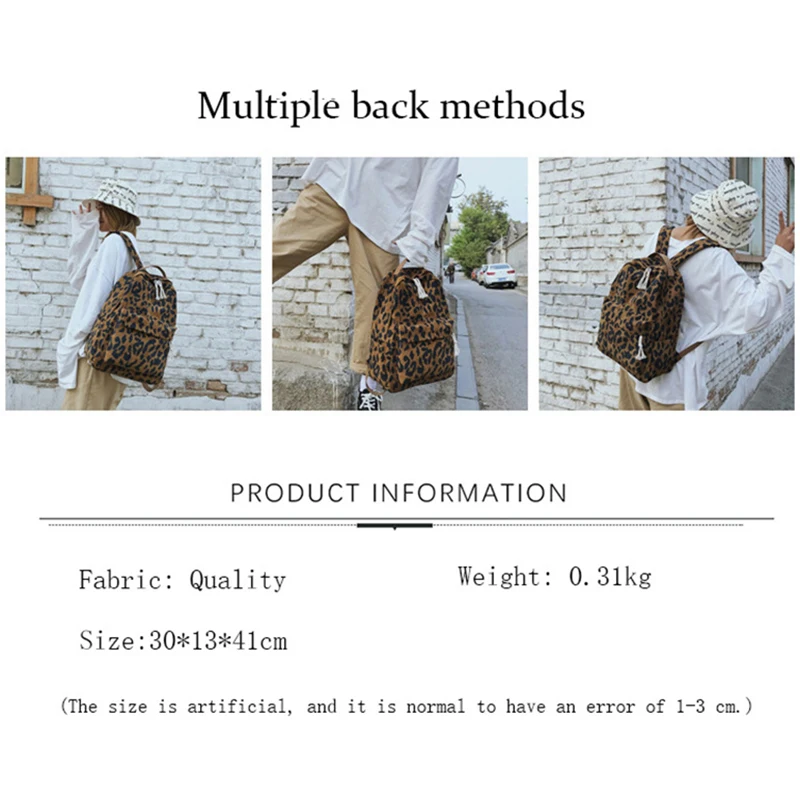 TRAVEASY 2024 Fashion Women Leopard Print Backpacks Large Capacity Handbag Corduroy Lady Schoolgirls Sac A Dos Adolescent Fille