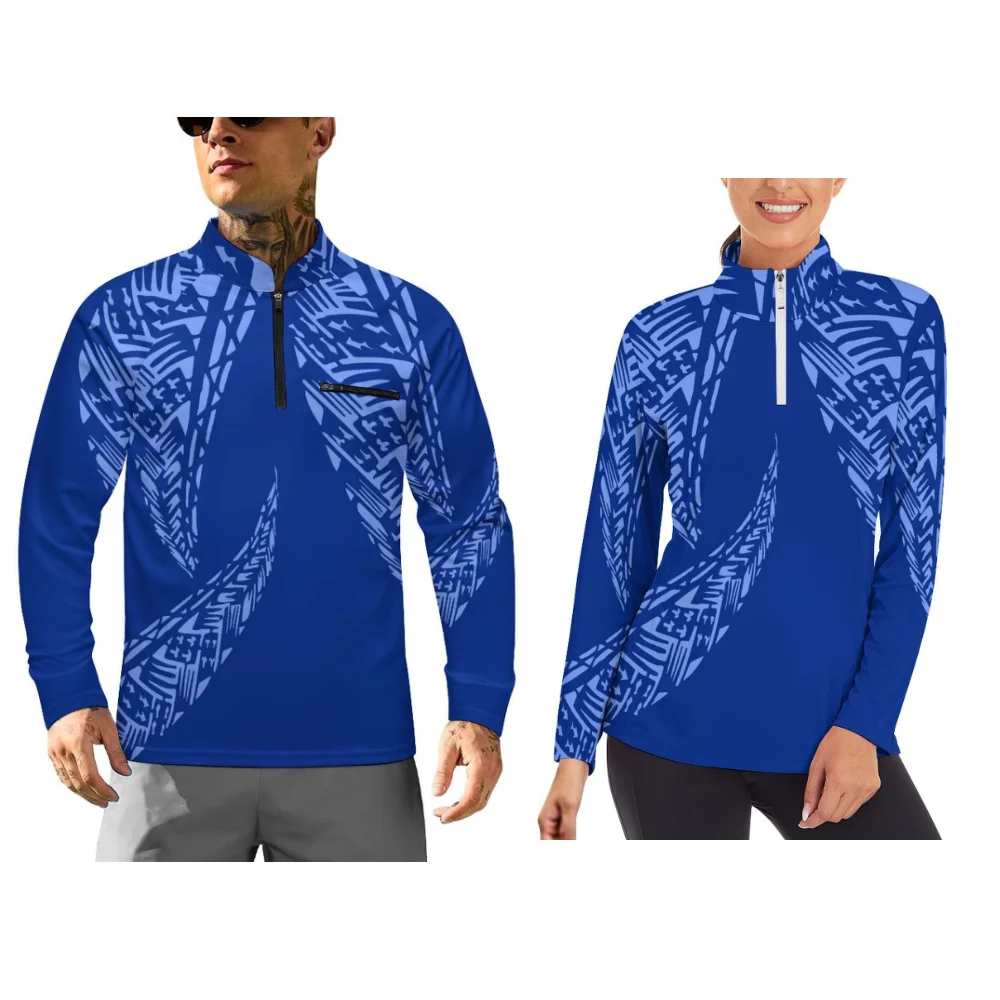 Polynesian-Style Printed Sportswear Couple Outfits For Autumn And Winter Long Sportswear Can Be Customized With Patterns