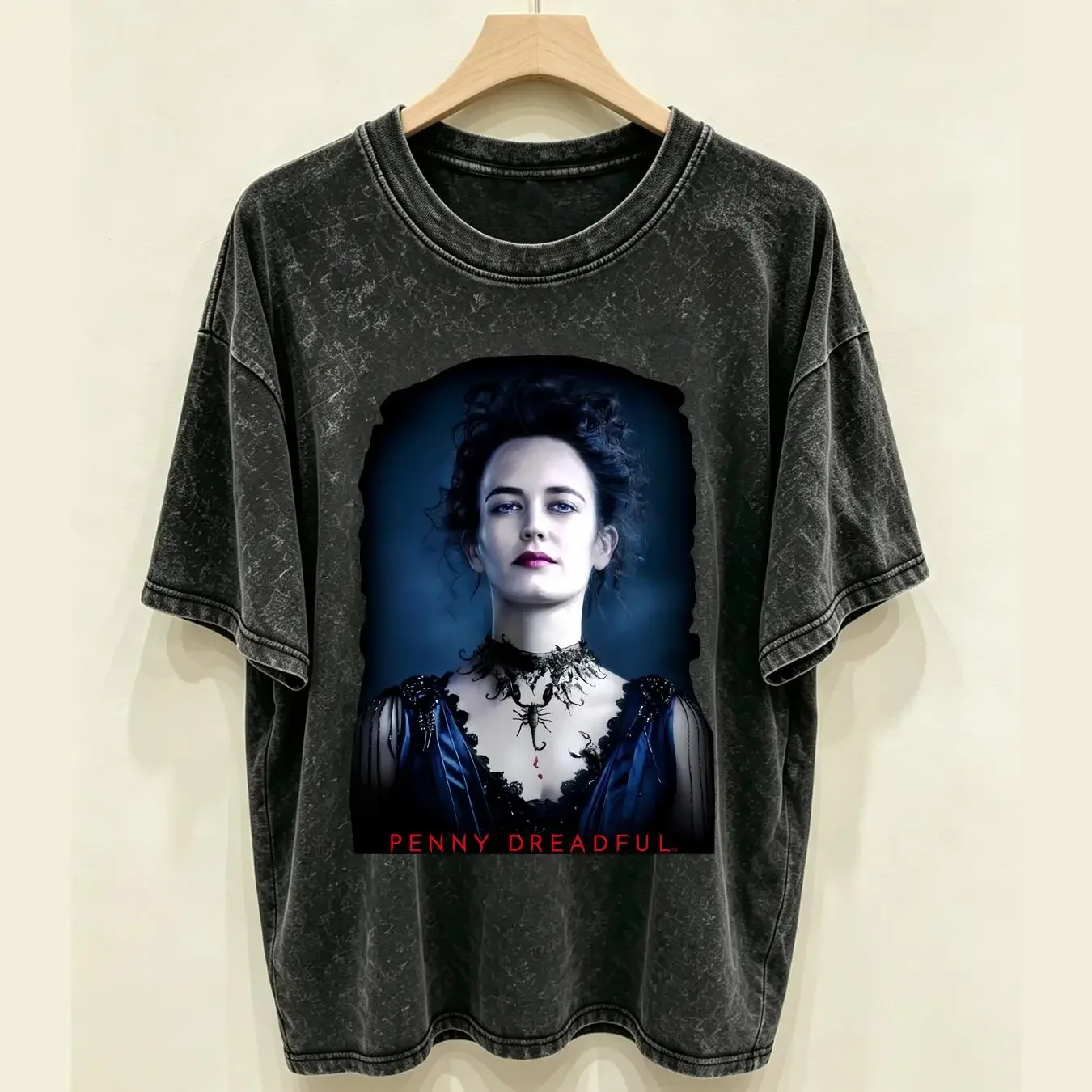 washed T Shirt Penny Dreadful Vanessa Black long or short sleeves vintage Washed Soft Top For Everyday Wear graphic Breathable