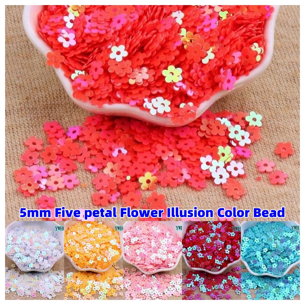 

5mm Five petal Flower Illusion Colorful sequins Hand sewn DIY Small Flower Beads Clothing Accessories Crystal Clay Decoration