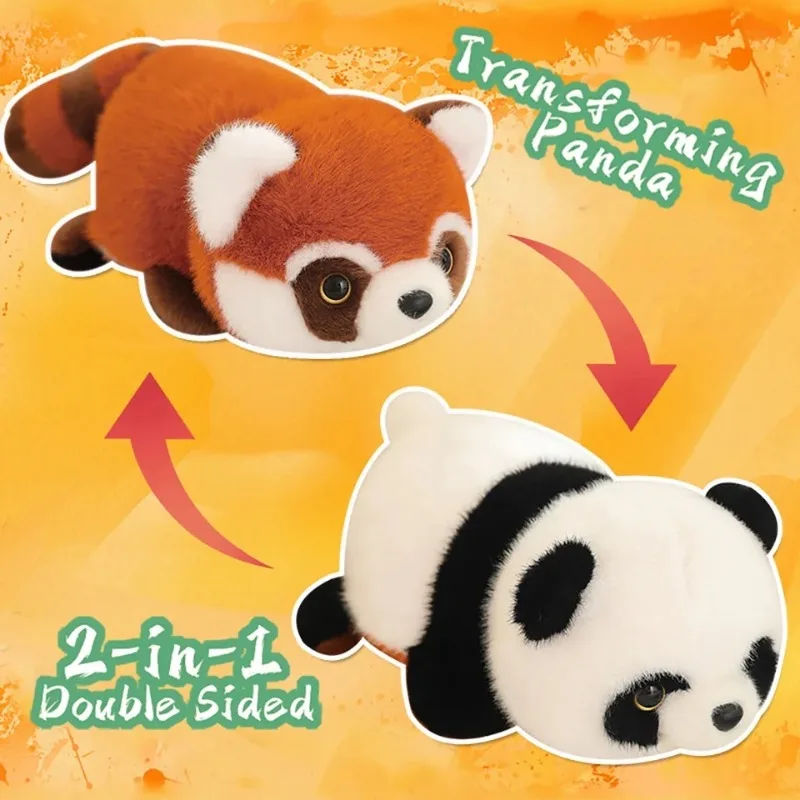 20-50cm Simulation Stuffed Panda Turns Into Red Panda Flip Transformation Super Soft Plush Doll Baby Comfort Toy for Girls Boys