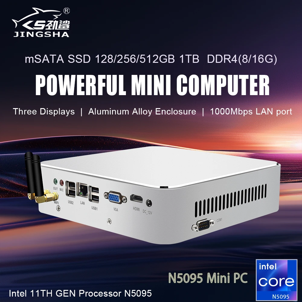 JINGSHA Mini PC Win11 Intel 11th Gen N5095 with 8GB 16GB DDR4 128/256/512GB SSD 1000M LAN WiFi BT 4K 60Hz Mini Computer Desktop