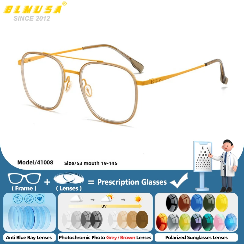 

BLMUSA Trendy Pilot Prescription Glasses Ultralight Men Casual Anti Blue Ray Myopia Eyewear Photochromic Progressive Eyeglasses