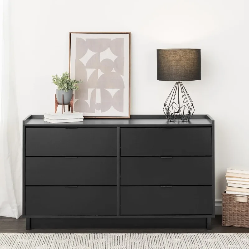 Prepac Double Drawer Dresser, 52.5" W x 29.5" H x 16" D, Simple Black Dressers