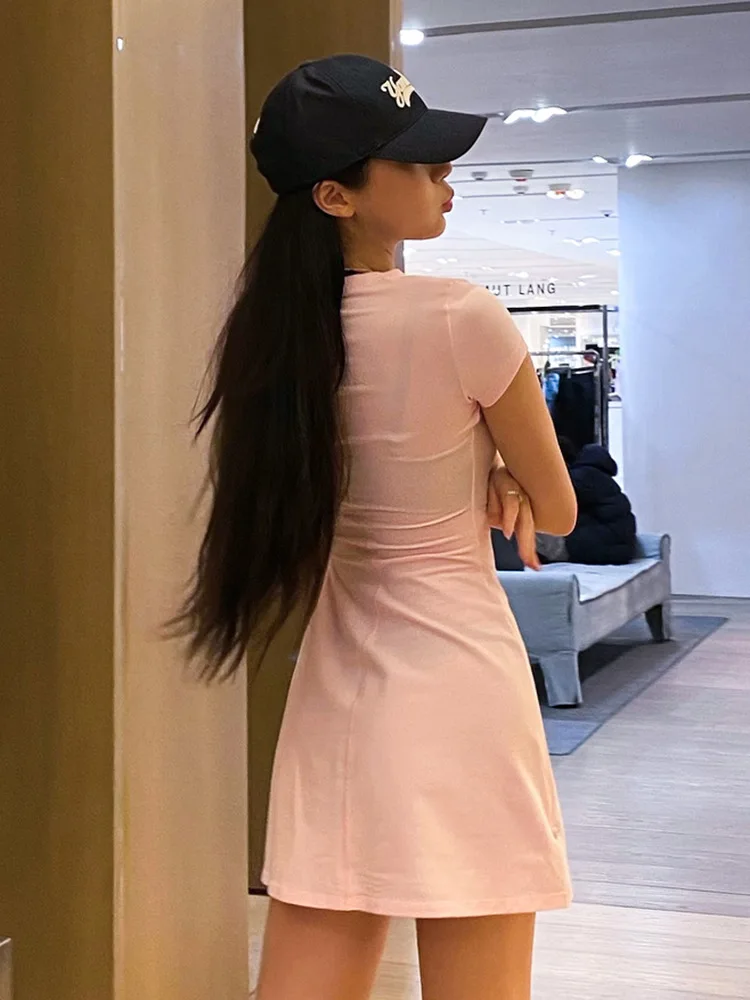 Ruched Heart Cut-Out Crew Short Sleeve A-Line Slim Mini Dress Chic Party Dress For Women Casual Summer Outfit Streetwear