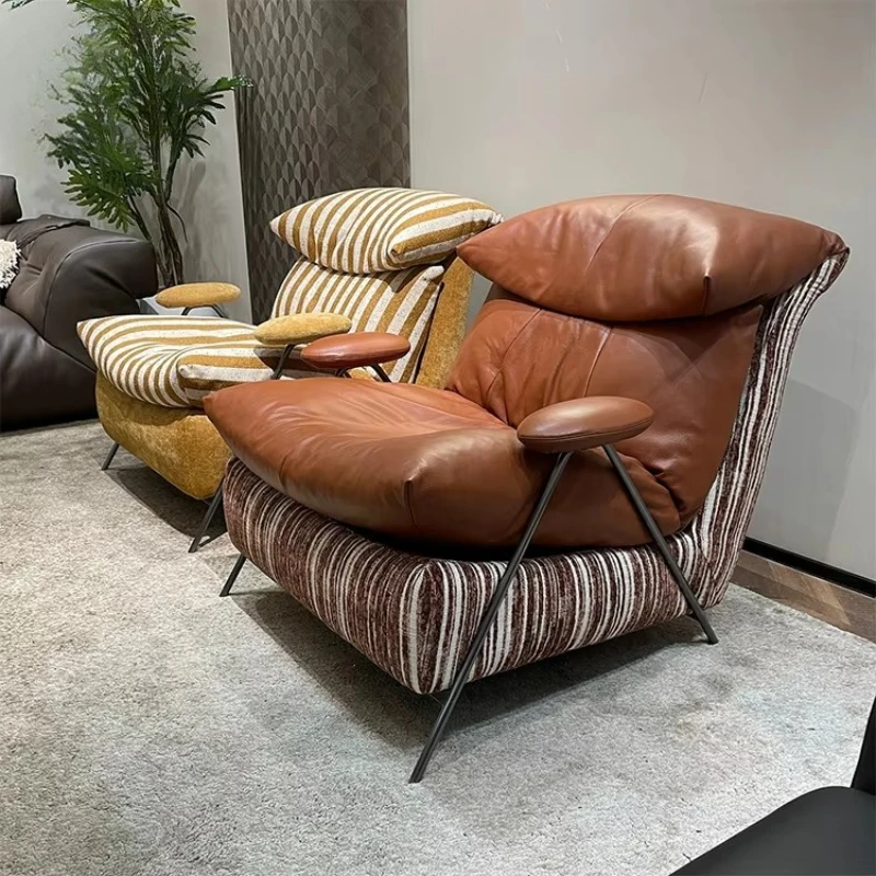 

Italian style villa villa room, brown leather lounge chair hotel bedroom metal frame, upholstered lounge chair furniture