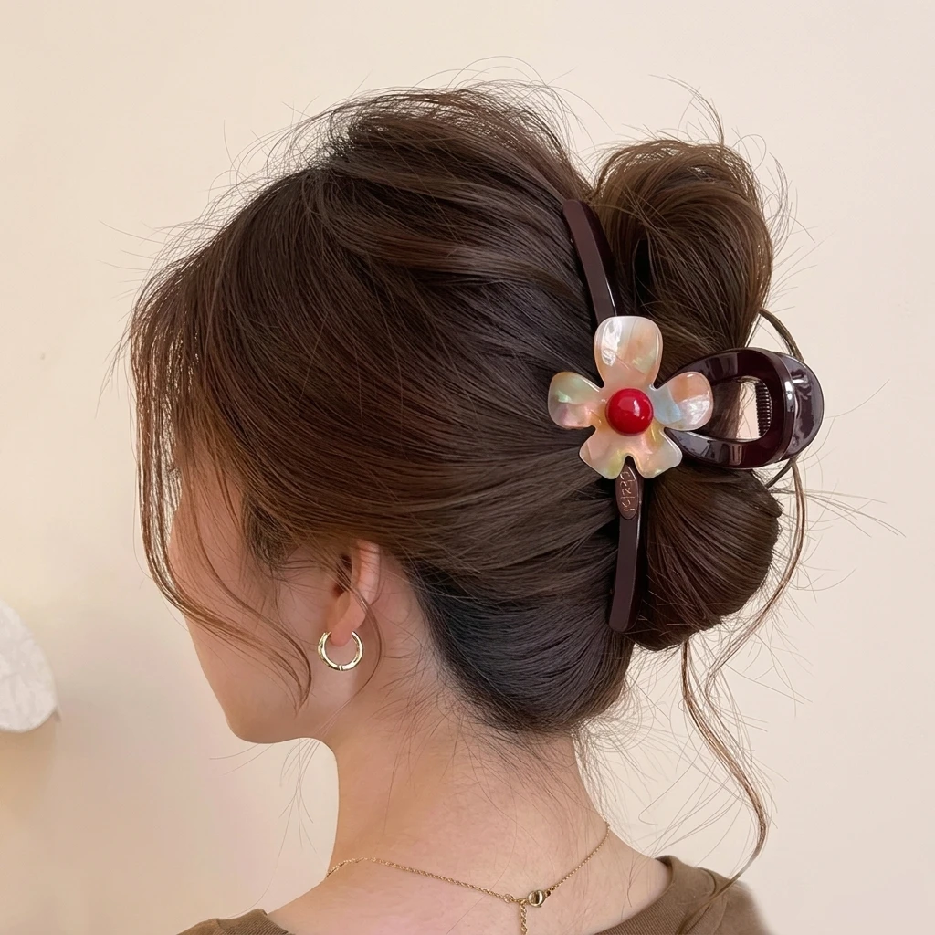 Herbst/Winter Wollmischung Farbblock Doppel-Schleife Haarspange Große Haarklammer für den Hinterkopf Neues Stylisches Haaraccessoire – Detail 4