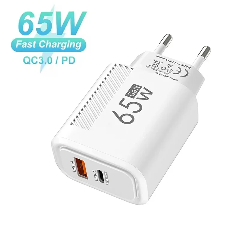 65W GaN USB C Fast Charging Charger Type C PD Quick Charger 3.0 Wall Mobile Phone Charging Adapter For iPhone Xiaomi EU/US Plug