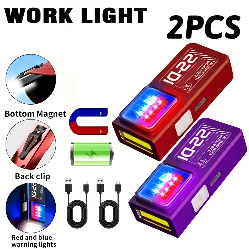 Mini COB LED Flashlight USB C Rechargeable Powerful Work Light  with Clip Magnet Waterproof EDC Camping Walking Pocket Lamp