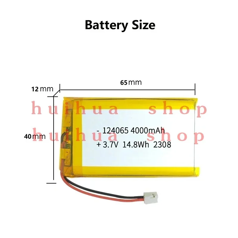 124065   3.7V 4000mAh Polymer Lithium Battery for Smart Lock Tablet Camera Driving Recorder Radio Walkie-talkie PH 2.0mm 2pin Pl