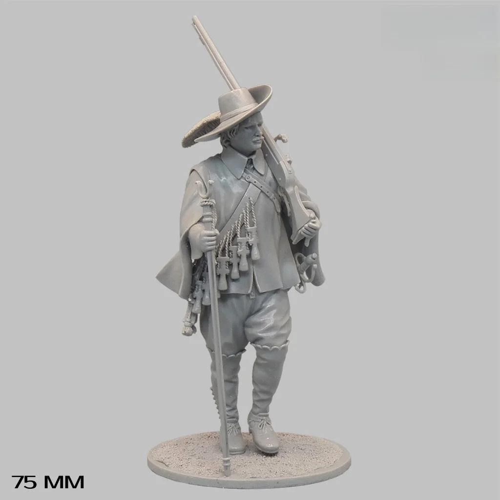 75MM Resin figure unpainted model kit, military theme, European Musketeers unassembled and unpainted GK