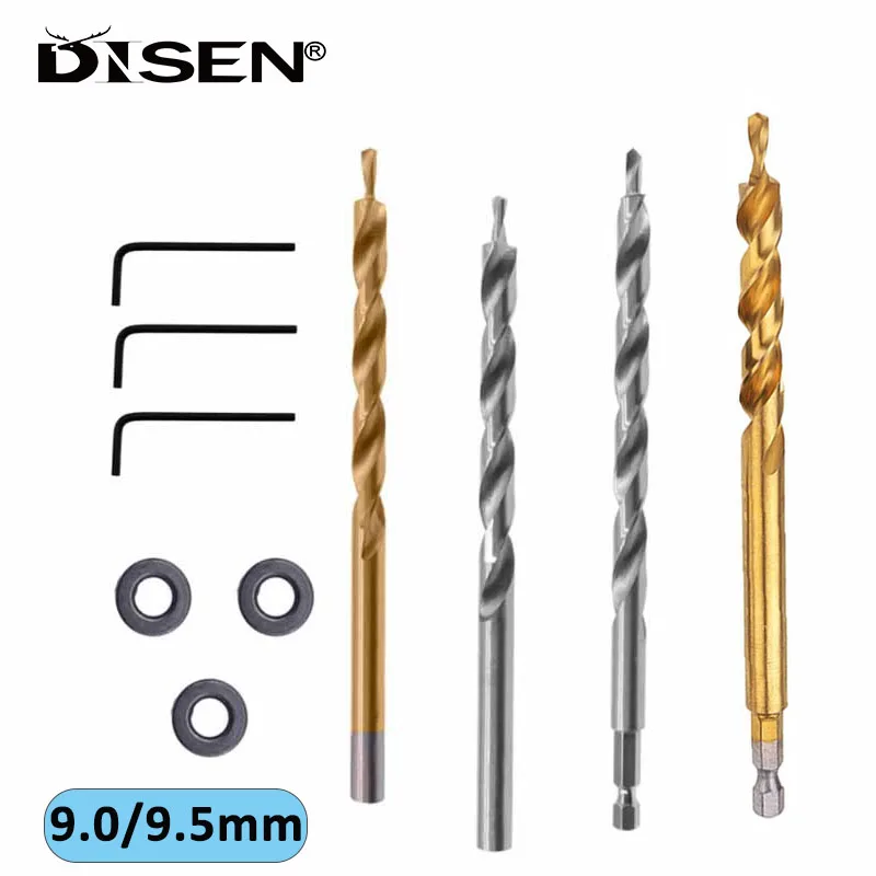 

9.5mm/9.0mm Twist Step Drill Bit Stop Collar Set Woodworking Inclined Hole Locator Drill Bit Set Hex Pocket Hole Drilling Tools