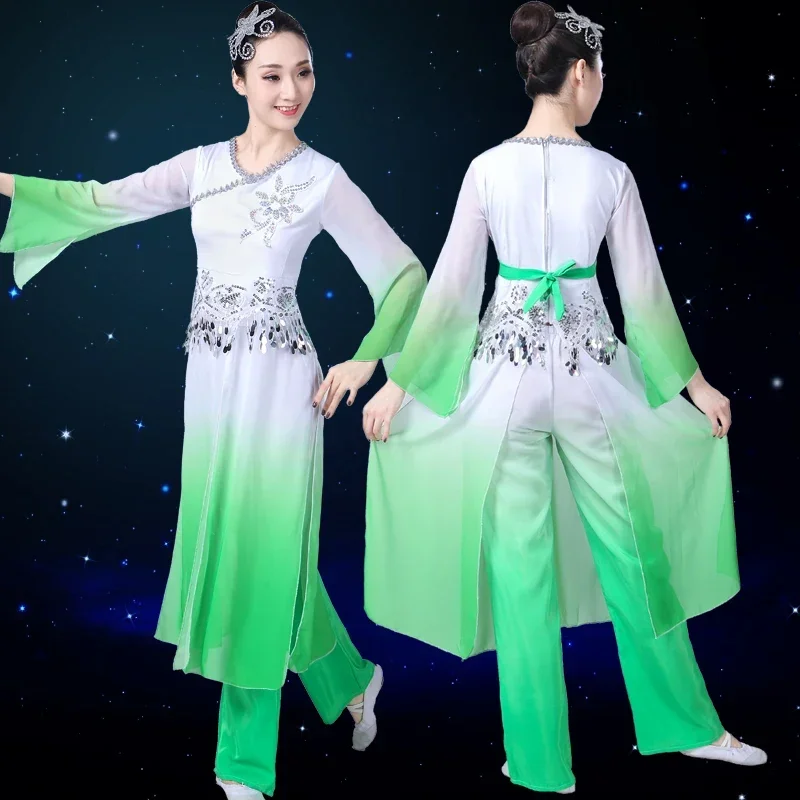 Woman Gradient Ink Water Sleeves Costumes Chinese Traditional Classical Dance Clothes Long Sleeves Hanfu Ancient Dance Women