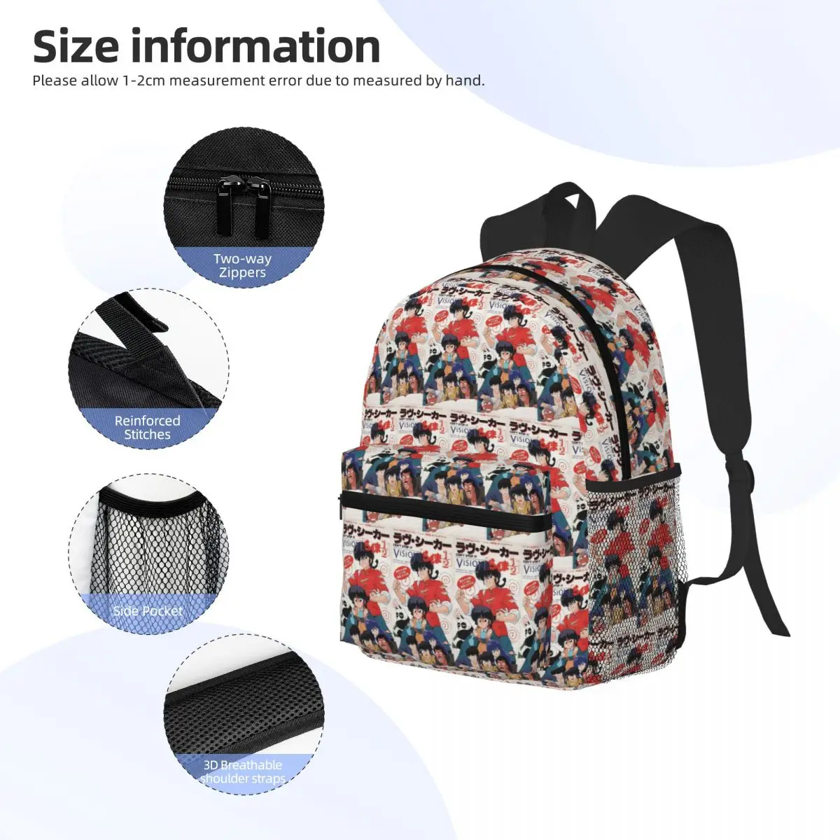 Ranma 1/2 Saotome Pig Girls Student Backpack School Bag Hiking Travel Daypack for Men Women Fashion Bookbag Shoulder Bags