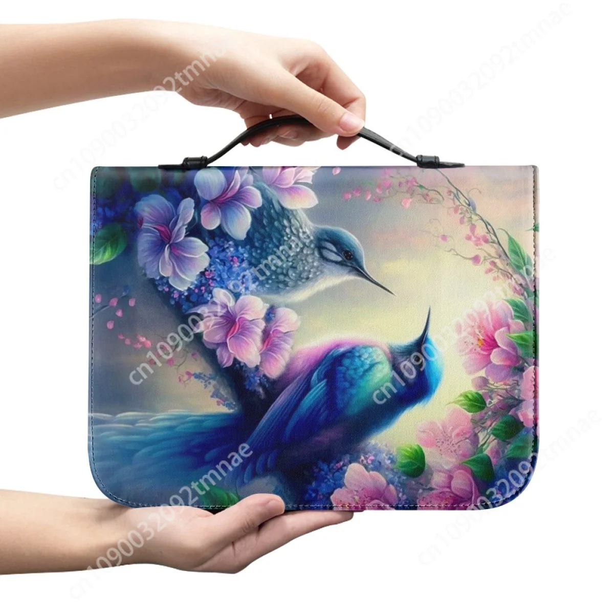 Women's Bible Cover Case Fashion Floral Hummingbird Custom Leather Handbags Zippered Handle Portable Church Bible Storage Bag