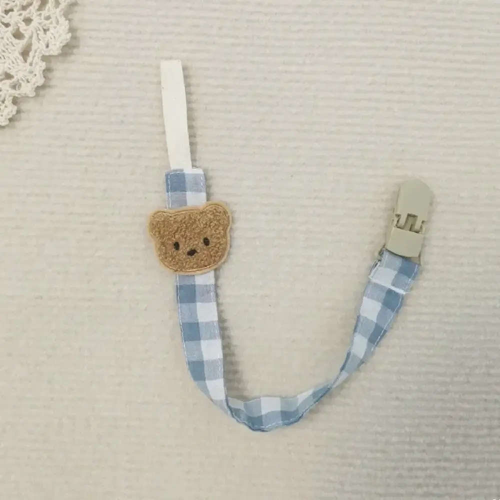 Anti-lost Embroidery Baby Cloth Pacifier Chain Lattice Adjustable Soother Holder Bear Dummy Clips Nipple Holder Clips Baby