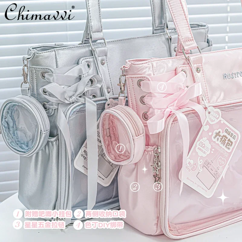 Japanese Style Student Shoulder Bag Itabag Original Design Lace-up Large-capacity Transparent Messenger Bag Tote Bag Girls