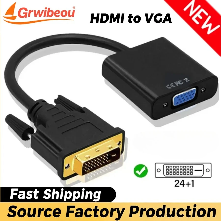 

DVI-D DVI To VGA Adapter Full HD 1080P Video Cable Converter DVI 24+1 25Pin To VGA 15Pin Converter Cable for PC Computer Monitor