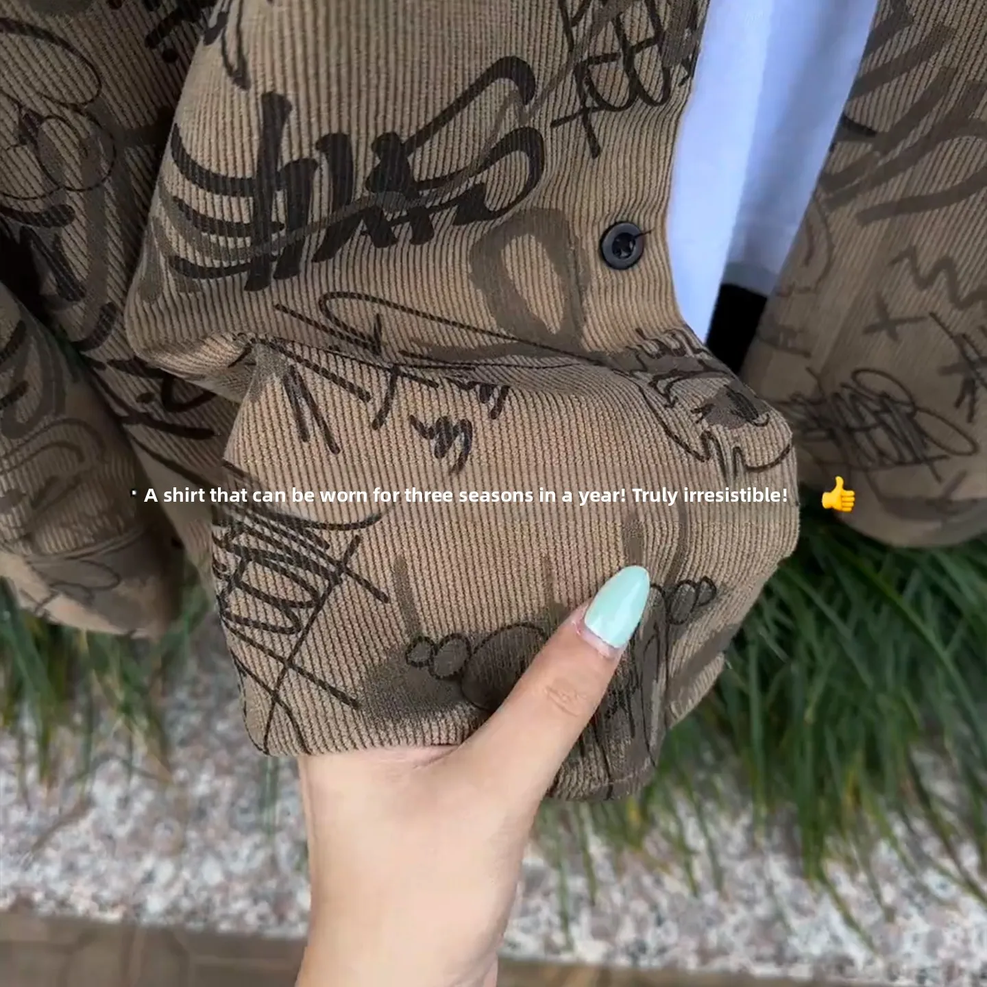 American Style Loose Fit Long Sleeve Print Shirt Collar Open Cardigan Men's Autumn Design Corduroy Jacket Outerwear