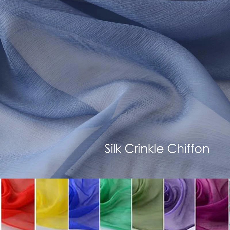 100% Mulberry Silk Crinkle Chiffon Fabric Soft 6M/M Pure Color Georgette DIY Sewing Supplies Cut By Meter