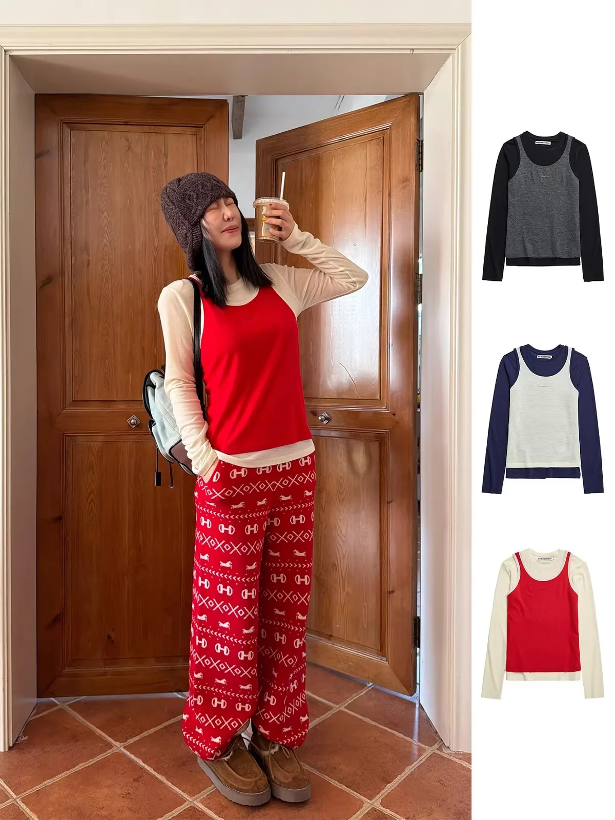 

Brand True Two-Piece Long Sve Wool T-irt DEARSOCUTE Casual Sle Daily Wear round Ne