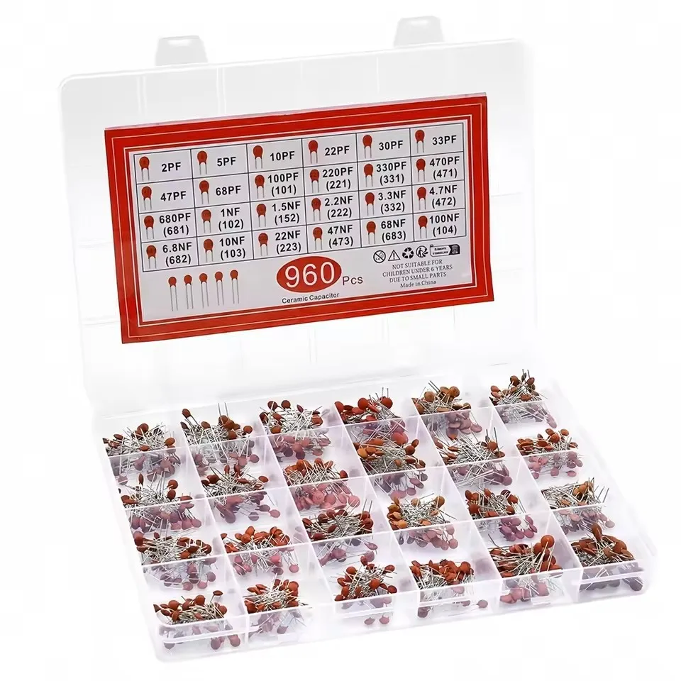300/960pcs 50V Ceramic Capacitors Kit 2pF-0.1uF 30pF 100pF 1nF Electronic Components Package Capacitor Assorted Samples Diy Kit