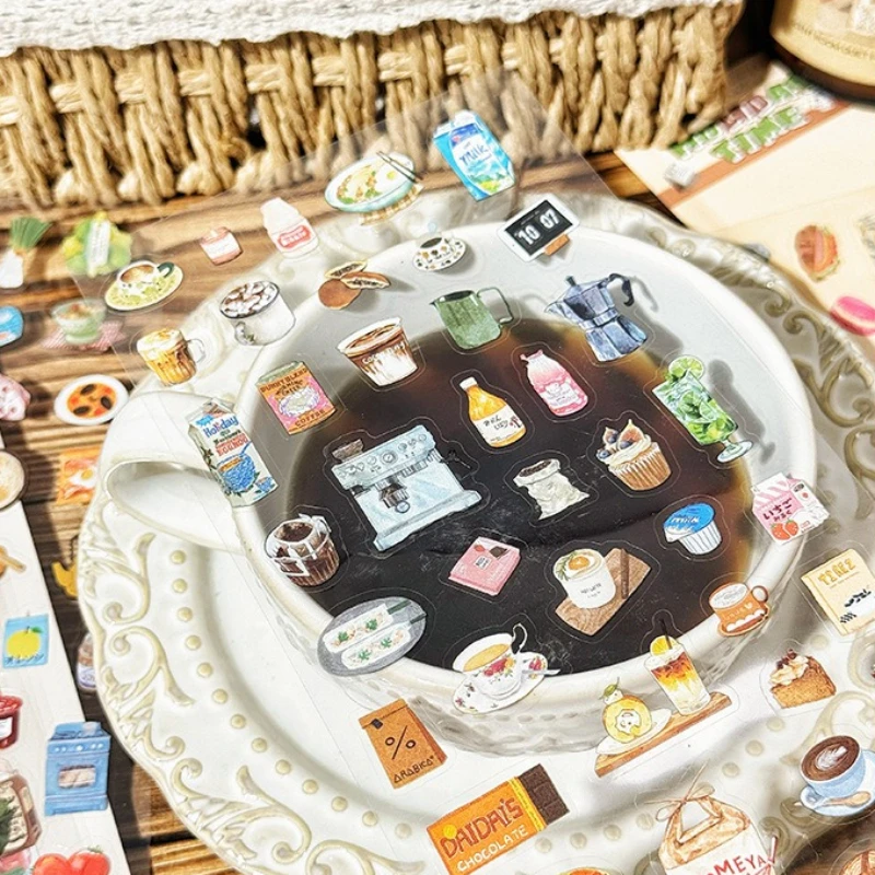 4Pcs Retro Leisure Time Series Cut Film Stickers - Scrapbook & Journal DIY Decor Waterproof PET Decals for Phone Cases Water Cup