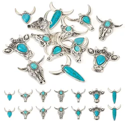 14Pcs Cattle Head Charms Synthetic Turquoise Animal Head Pendants for Jewelry Making Handmade DIY Bracelet Necklace Craft