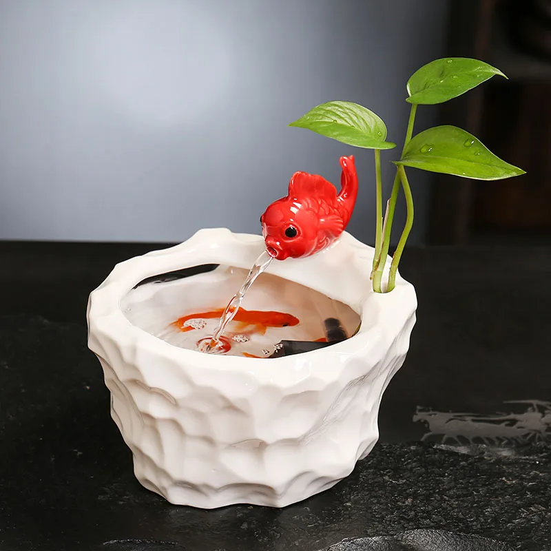 

Ceramic Auto Waterfall Decor - Lucky Charm Fountain, Fish Tank, Humidifier & Cat Water Bowl, Zen Desktop Decor for Home Office