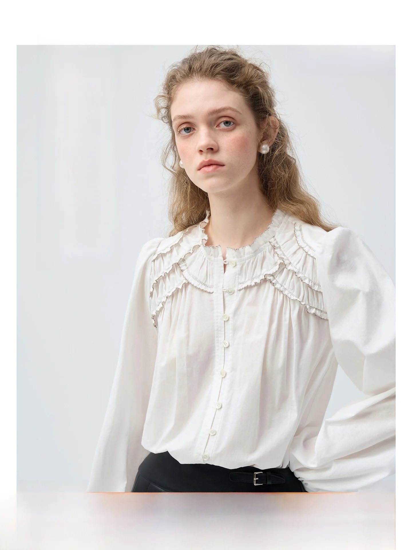 

VEGA CHANG Women's Cotton Feel Bubble Sve irt Gentle Vintage Embroidered Lotus Collar Spring New Sle Comfortable Breat...