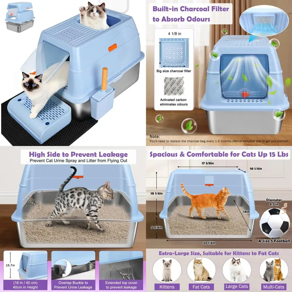 

Лоток из нержавеющей стали с контролем запаха, легко очищаемый верхний выход, полностью закрытый дизайн и фильтр с активированным углем для кошек