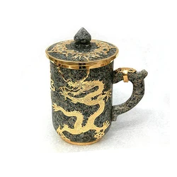 Inner Mongolia Natural Stone Golden Dragon Teacup, Original Gold Inlay, Personality Gift, Household Mug, 400ml