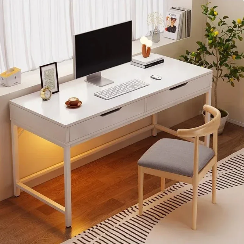 Home Computer Desk With Storage Shelves Modern Executive Study Write Bedroom Single Office Desk With 2 Drawers Work Furniture