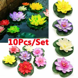 10PCS Lotus Colorful Artificial Flowers Floating Fake Lotus Plant Lifelike Water Lily Micro Landscape For Pond Garden Decor