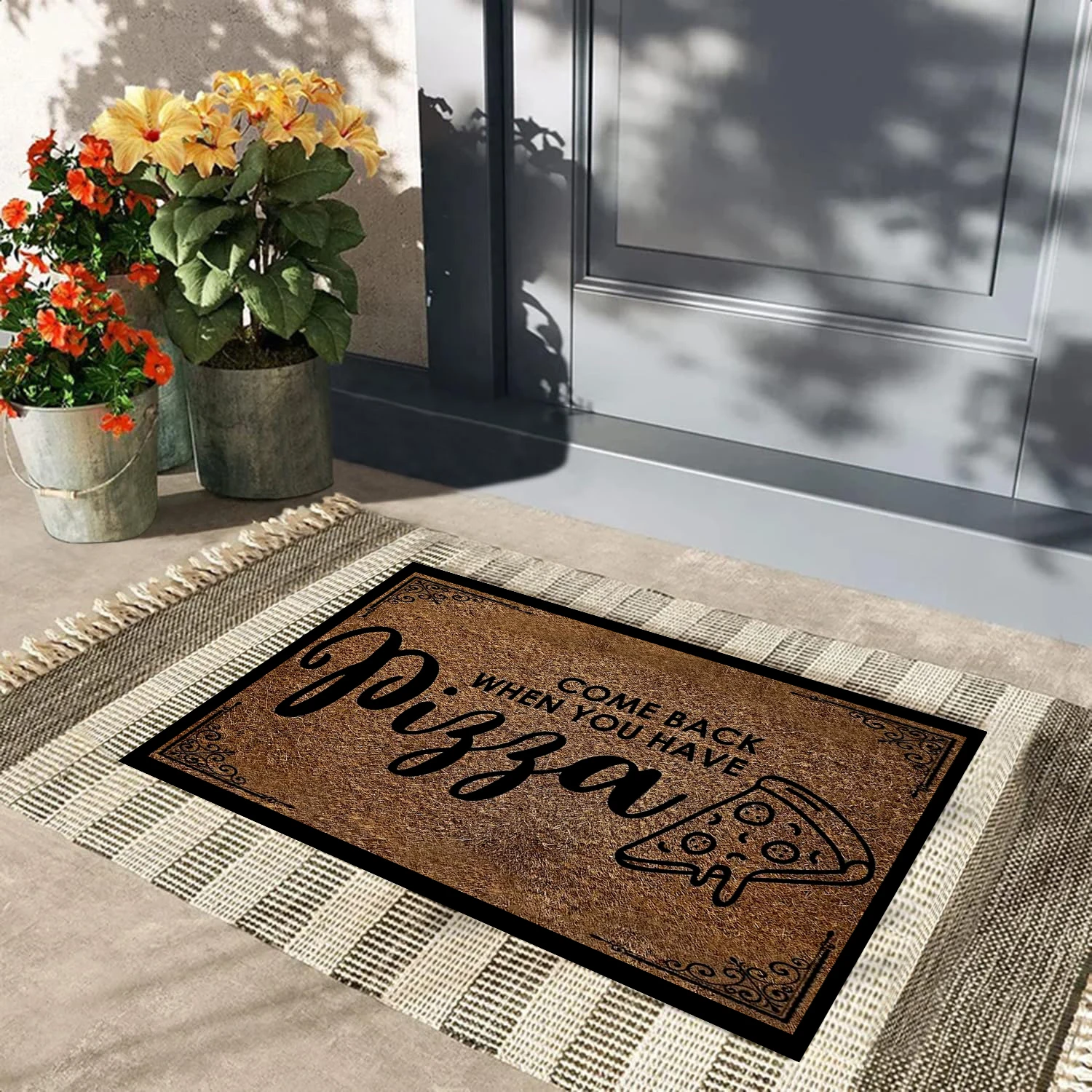 

Funny Welcome Doormat for Indoor Entrance, Come Back When You Have Pizza, Rubber Rug for Floor Door Mat