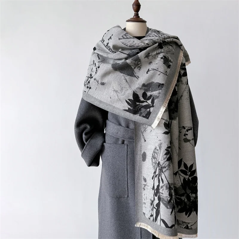 2024 Floral Pashmina Shawl Warm Cashmere Scarf for Women Luxury Winter Thick Blanket Bufanda Female Wrap Bandana Echarpe Poncho