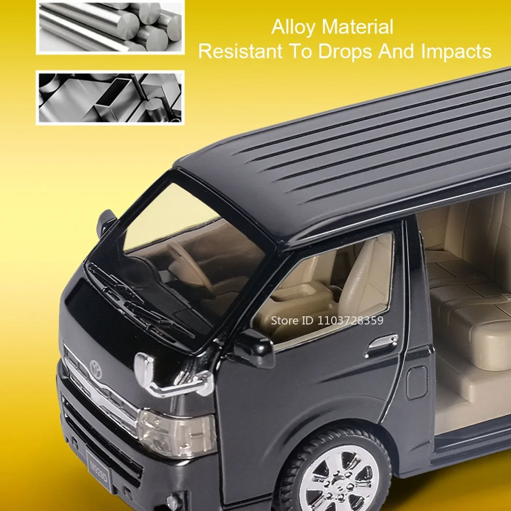 Modelo de coches de juguete Hiace Alphard MPV a escala 1:32, puertas de luz con sonido fundido a presión de aleación, modelos de coches en miniatura abiertos, regalos para niños