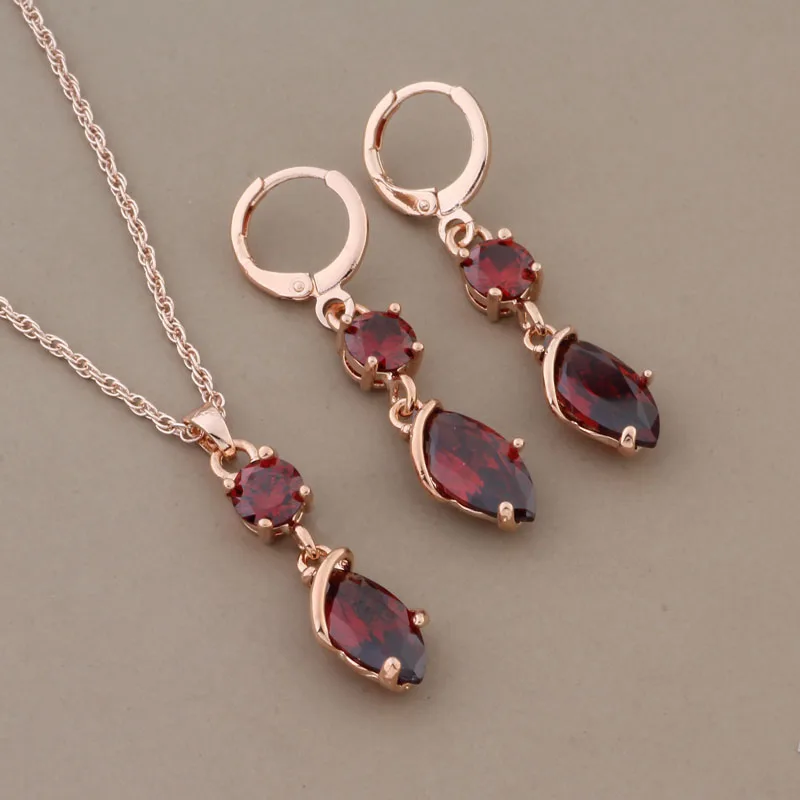 Luxury Quality Natural Zircon Long Earring And Pendant Sets for Women 585 Rose Gold Color Wedding Daily Jewelry Set