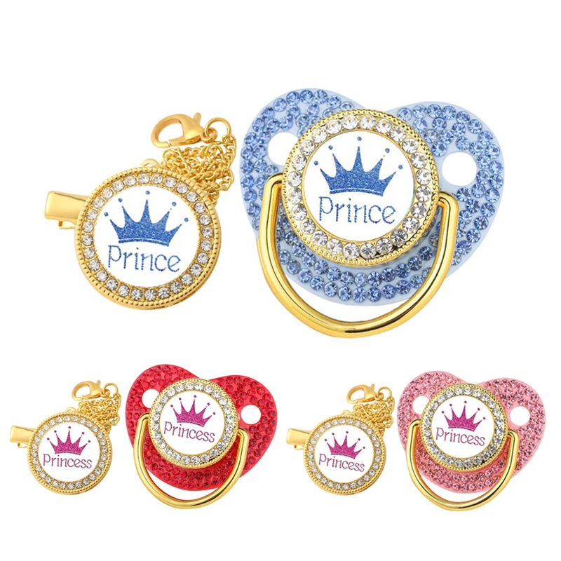 

Crown Newborn Pacifier Clip Chain Baby Dummy Silicone BPA Free Toddler Teether Infant Soother Nipple Baby Shower Gift